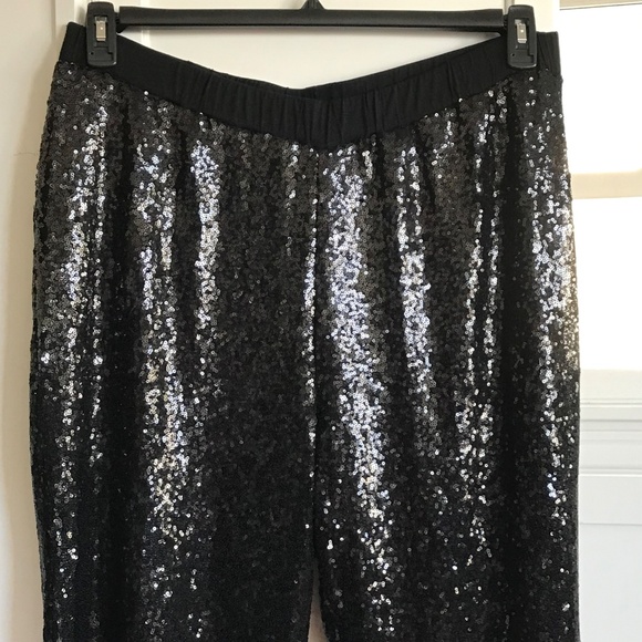 JOAN BOYCE Black Sequin Pants Pull-On Relaxed Fit Women’s Size XL 1X - Picture 3 of 16